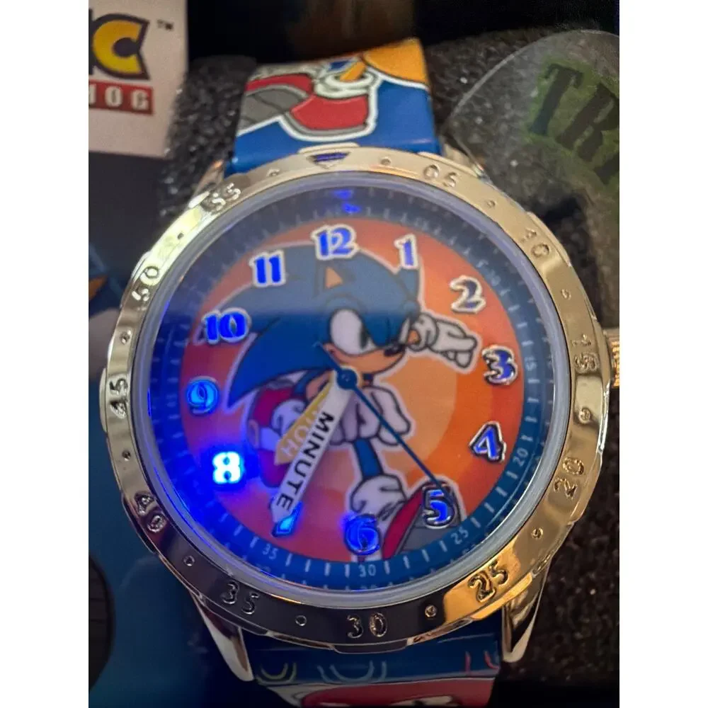 SEGA Sonic The Hedgehog Kids Wrist Watch Lighted Blue Band w/ Tin Accutime NEW